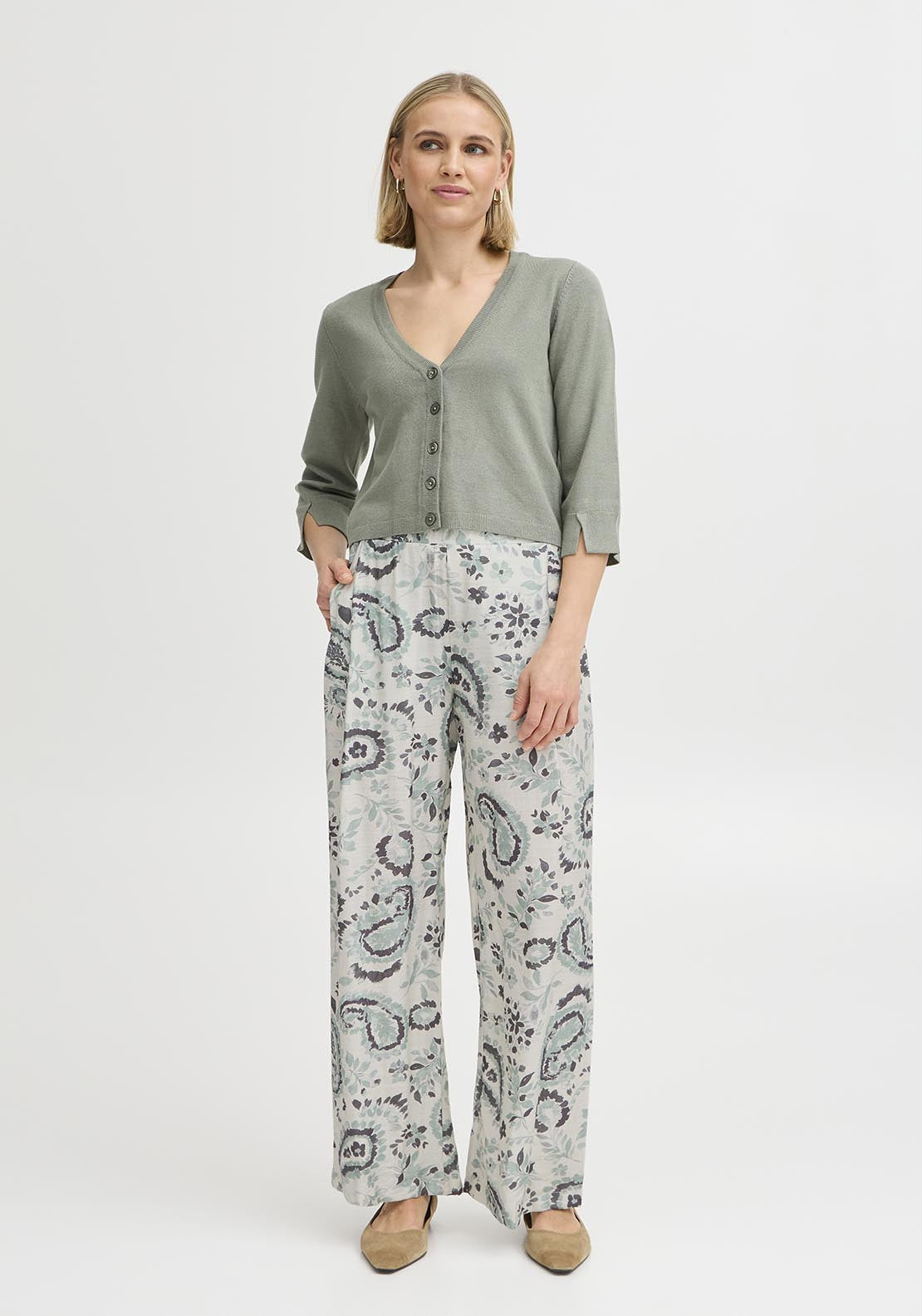 Fransa Casual Trousers - Frosty Green 1 Shaws Department Stores