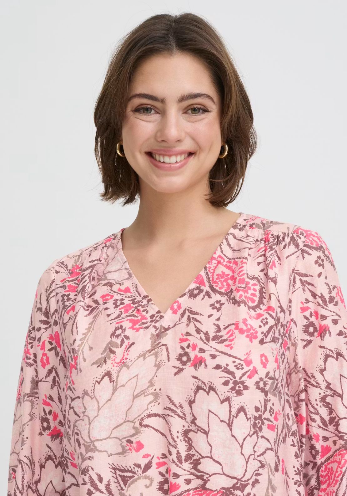 Fransa Floral V-Neck Blouse - Femi Bouquet Lotus 4 Shaws Department Stores