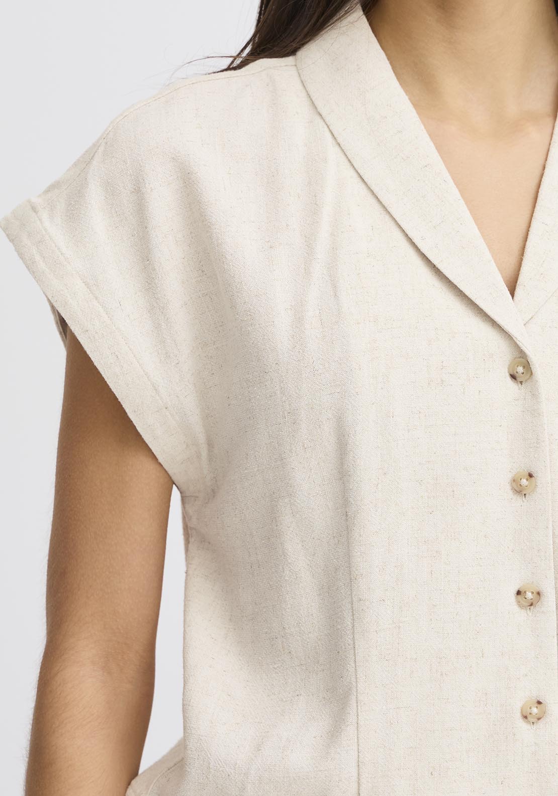 Fransa Casual Cap Sleeve Shirt - Whisper White Melange 2 Shaws Department Stores