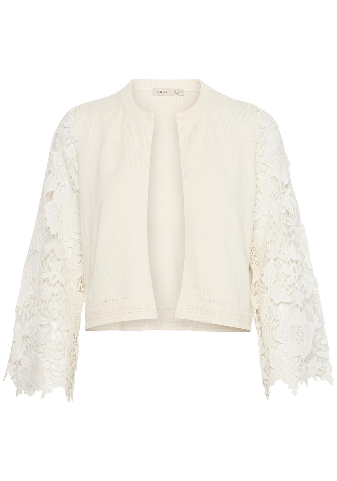 Fransa Casual Cropped Sleeve Knit Cardigan - Whisper White 1 Shaws Department Stores