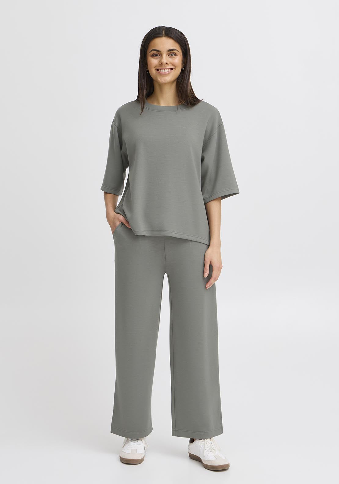 Fransa Casual Trousers - Agave Green 2 Shaws Department Stores