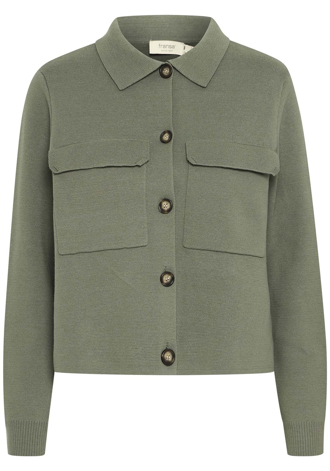 Fransa Knit Cardigan - Green 5 Shaws Department Stores
