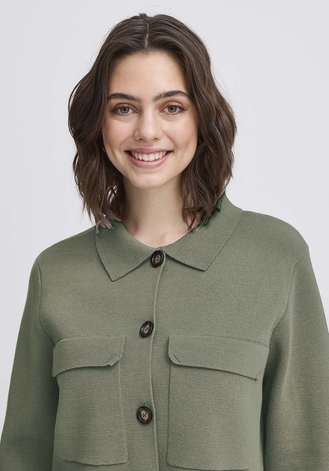 Fransa Knit Cardigan - Green 3 Shaws Department Stores