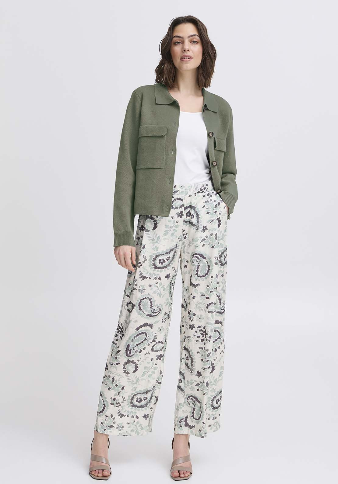 Fransa Knit Cardigan - Green 6 Shaws Department Stores