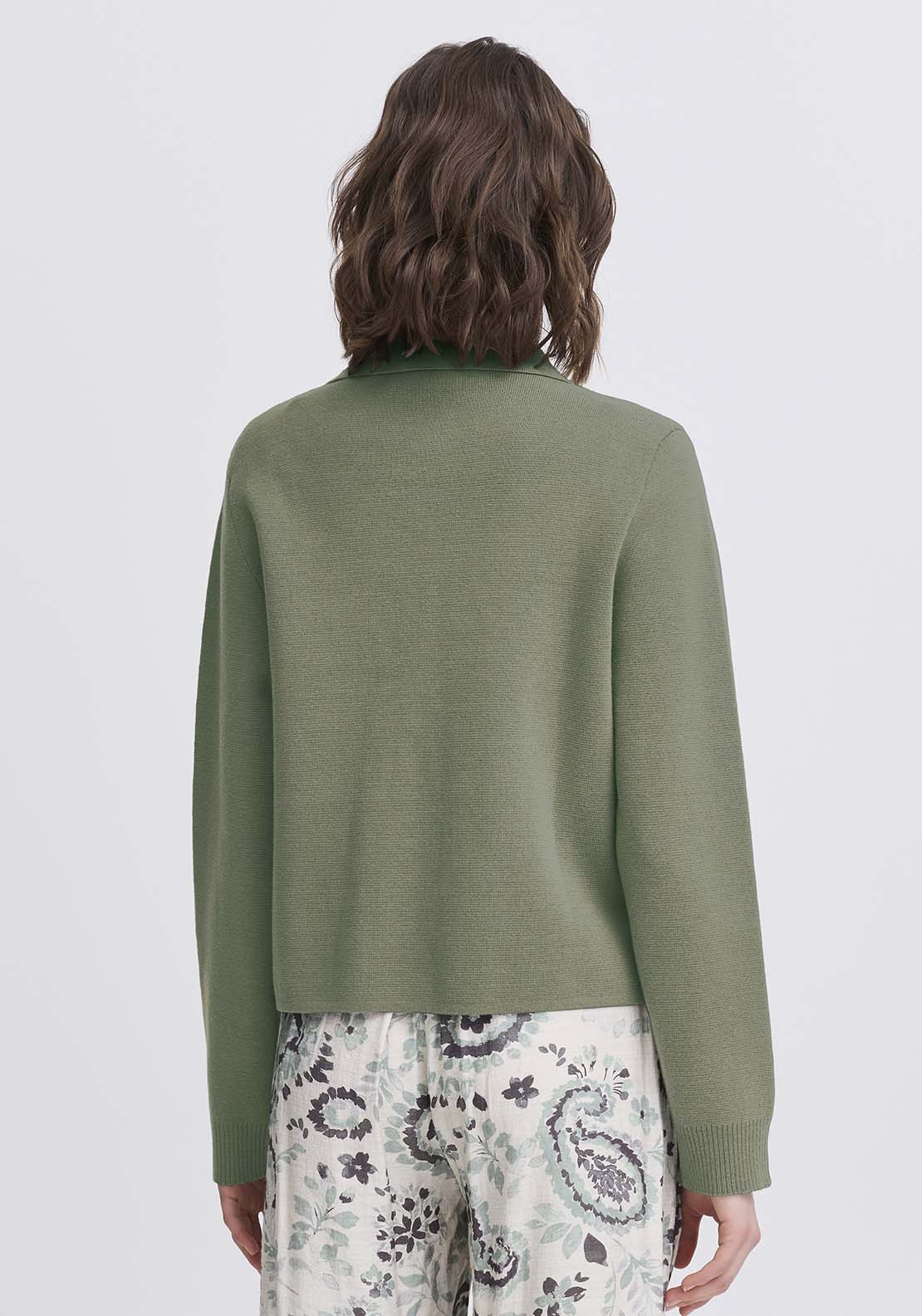 Fransa Knit Cardigan - Green 2 Shaws Department Stores