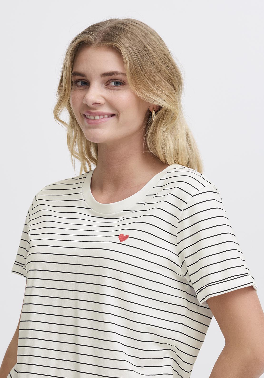 Fransa Casual Short Sleeve T-Shirt - White Stripe 3 Shaws Department Stores