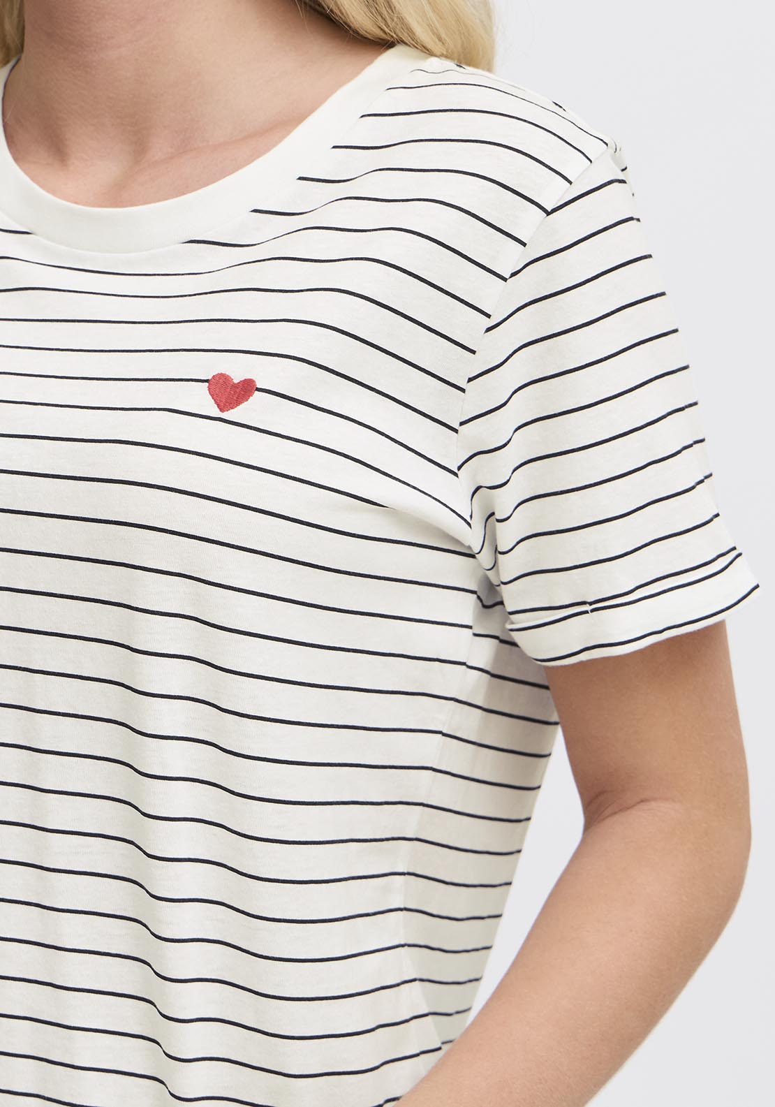 Fransa Casual Short Sleeve T-Shirt - White Stripe 2 Shaws Department Stores