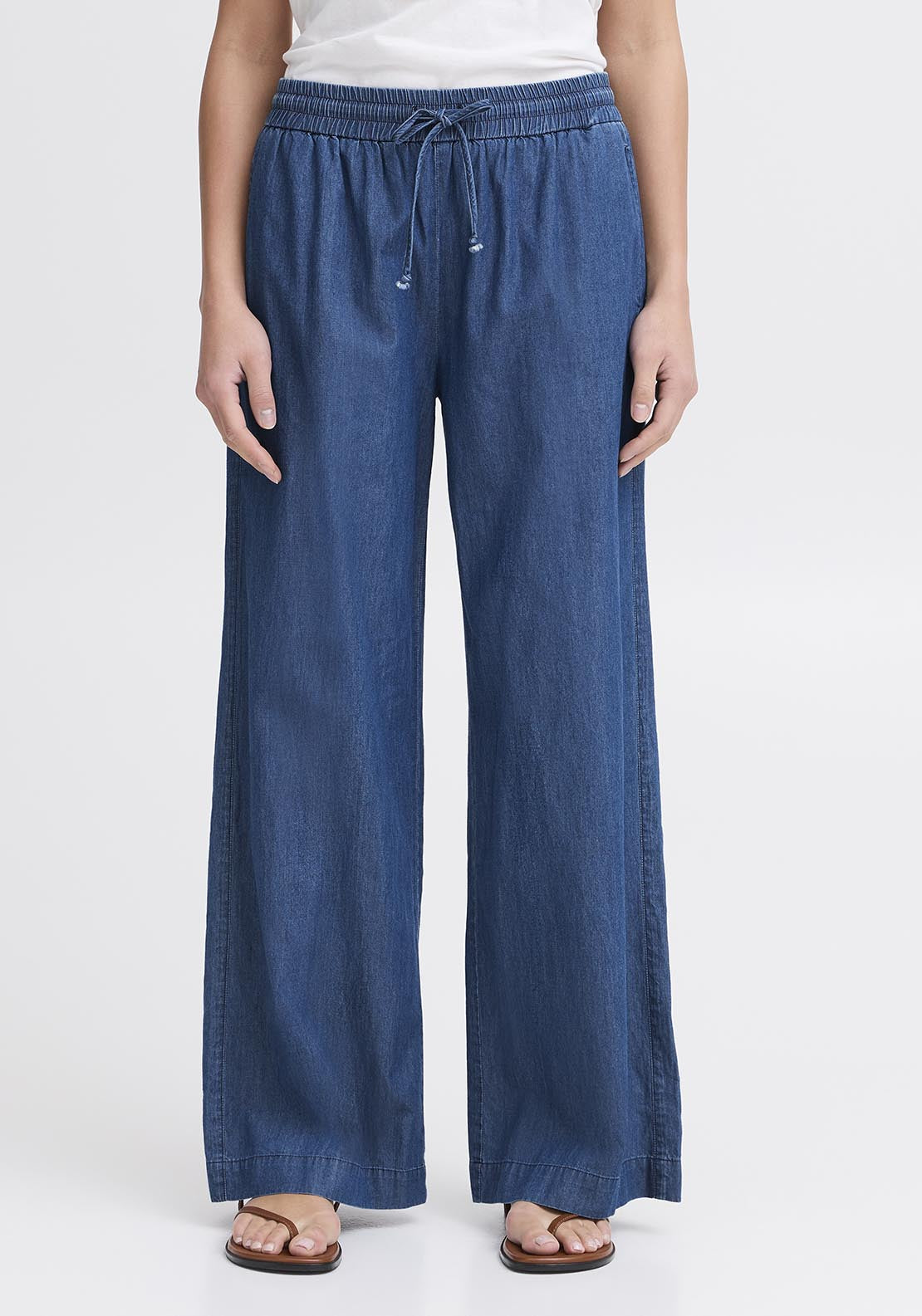 Fransa Casual Trousers - Mid Blue Denim 2 Shaws Department Stores