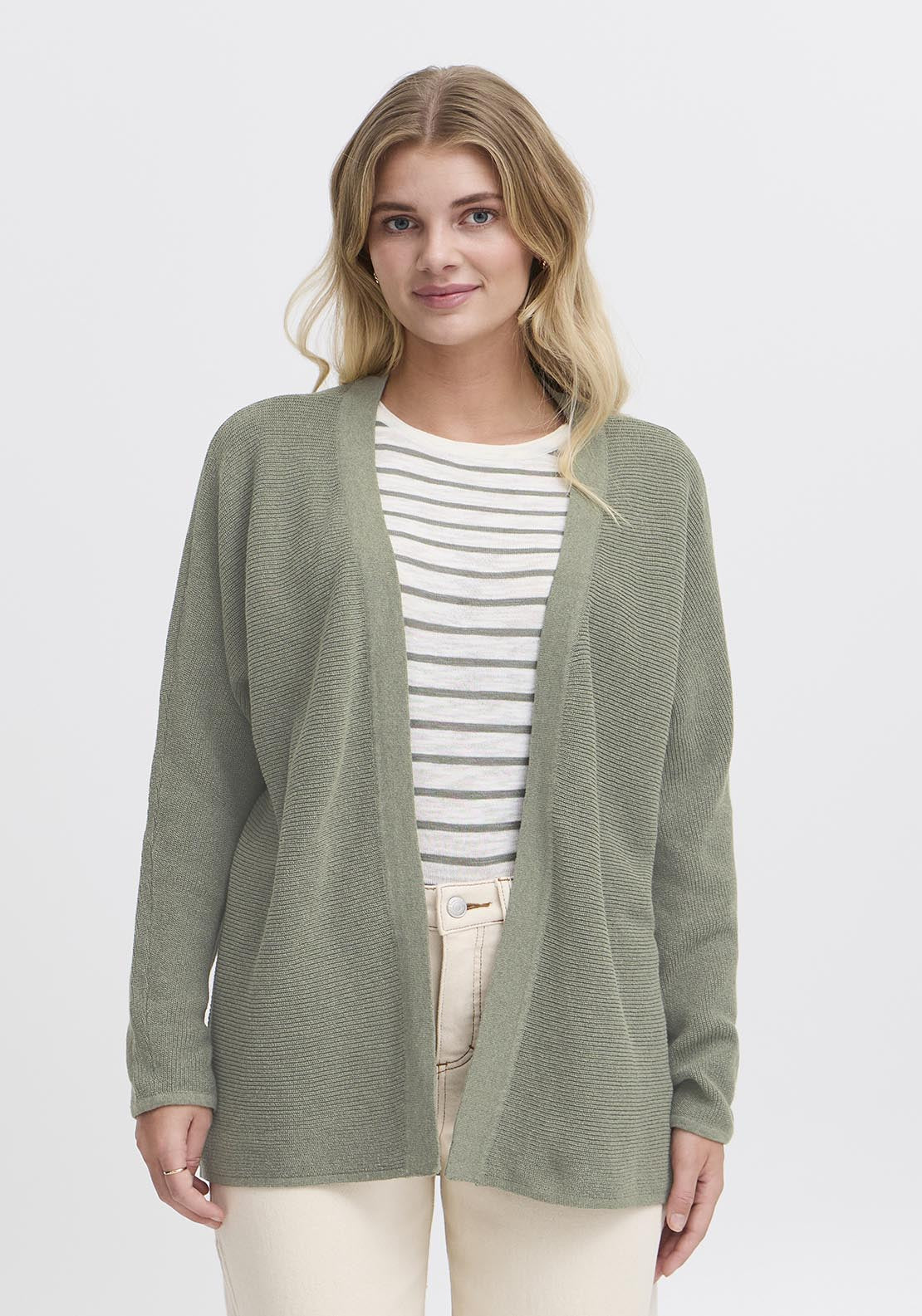 Fransa Casual Long Sleeve Knit Cardigan - Agave Green 1 Shaws Department Stores