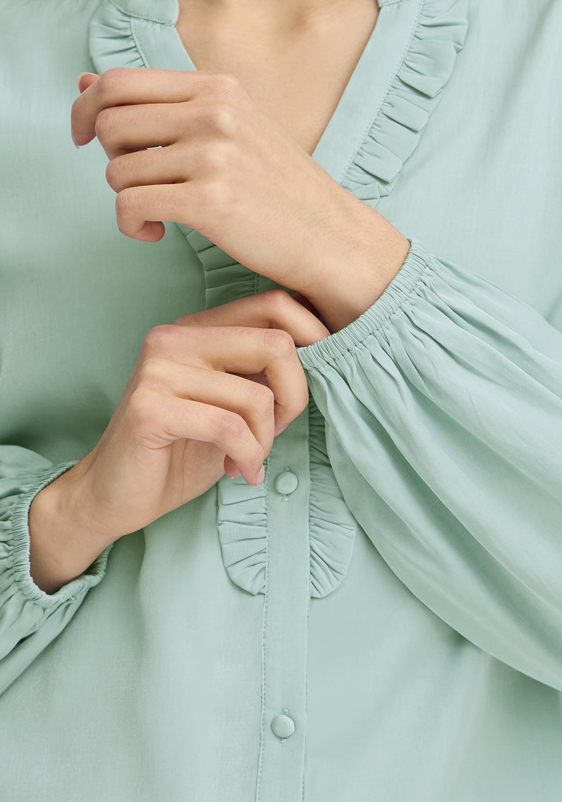 Fransa Casual Long Sleeve Woven Shirt - Aquifer 3 Shaws Department Stores