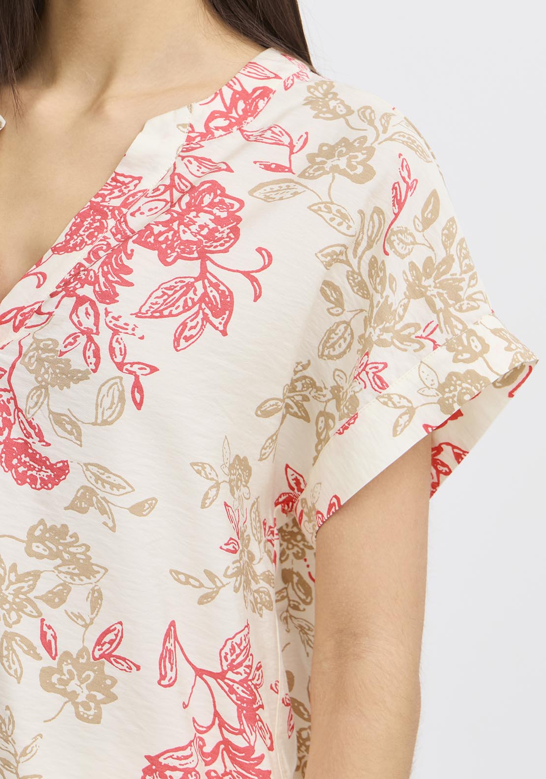 Fransa Casual Short Sleeve Blouse - White Floral Print 5 Shaws Department Stores