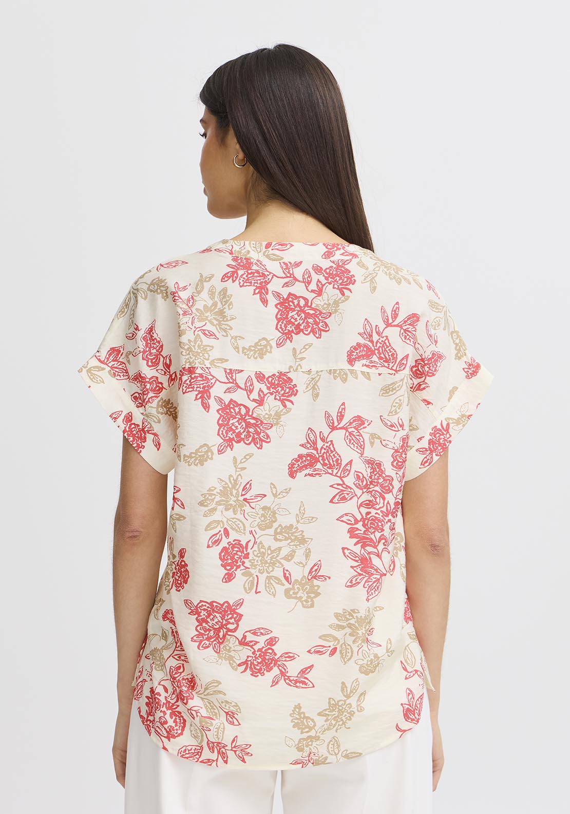 Fransa Casual Short Sleeve Blouse - White Floral Print 4 Shaws Department Stores