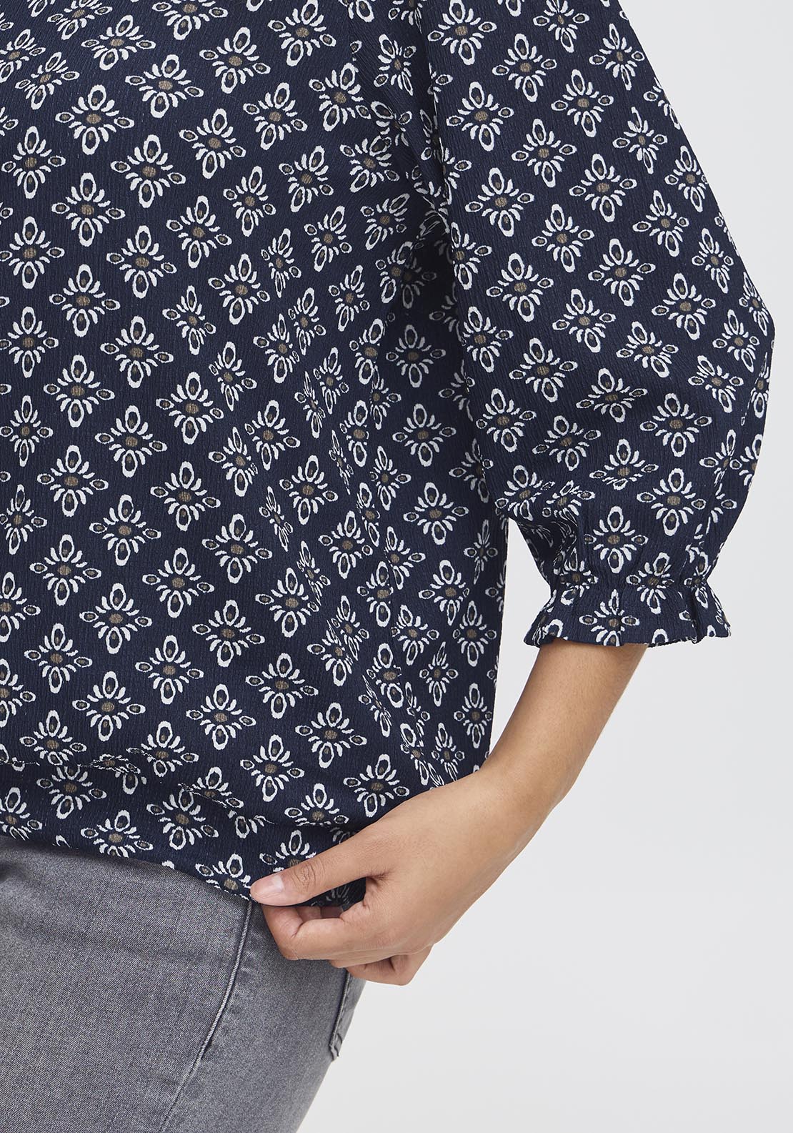 Fransa Casual 3/4 Sleeve T-Shirt -Navy 2 Shaws Department Stores