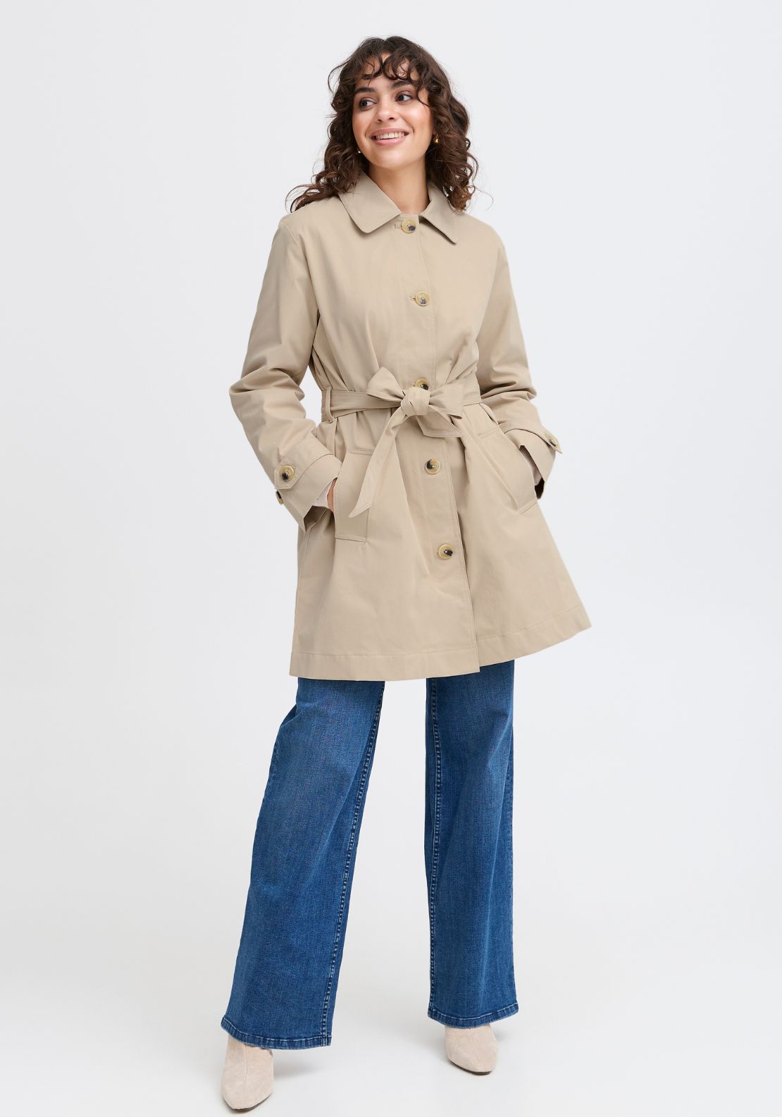 Fransa Refined Trench Coat - Brown 1 Shaws Department Stores
