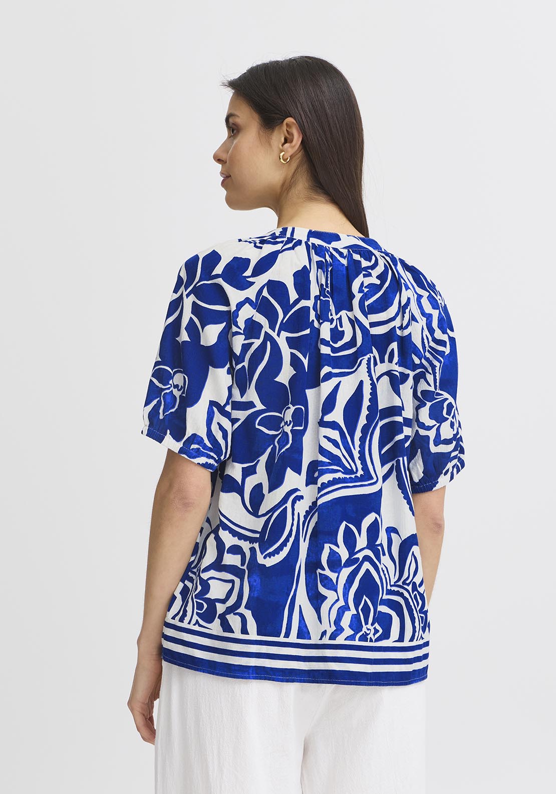 Fransa Short Sleeve Blouse - Blue Lolite Art 4 Shaws Department Stores