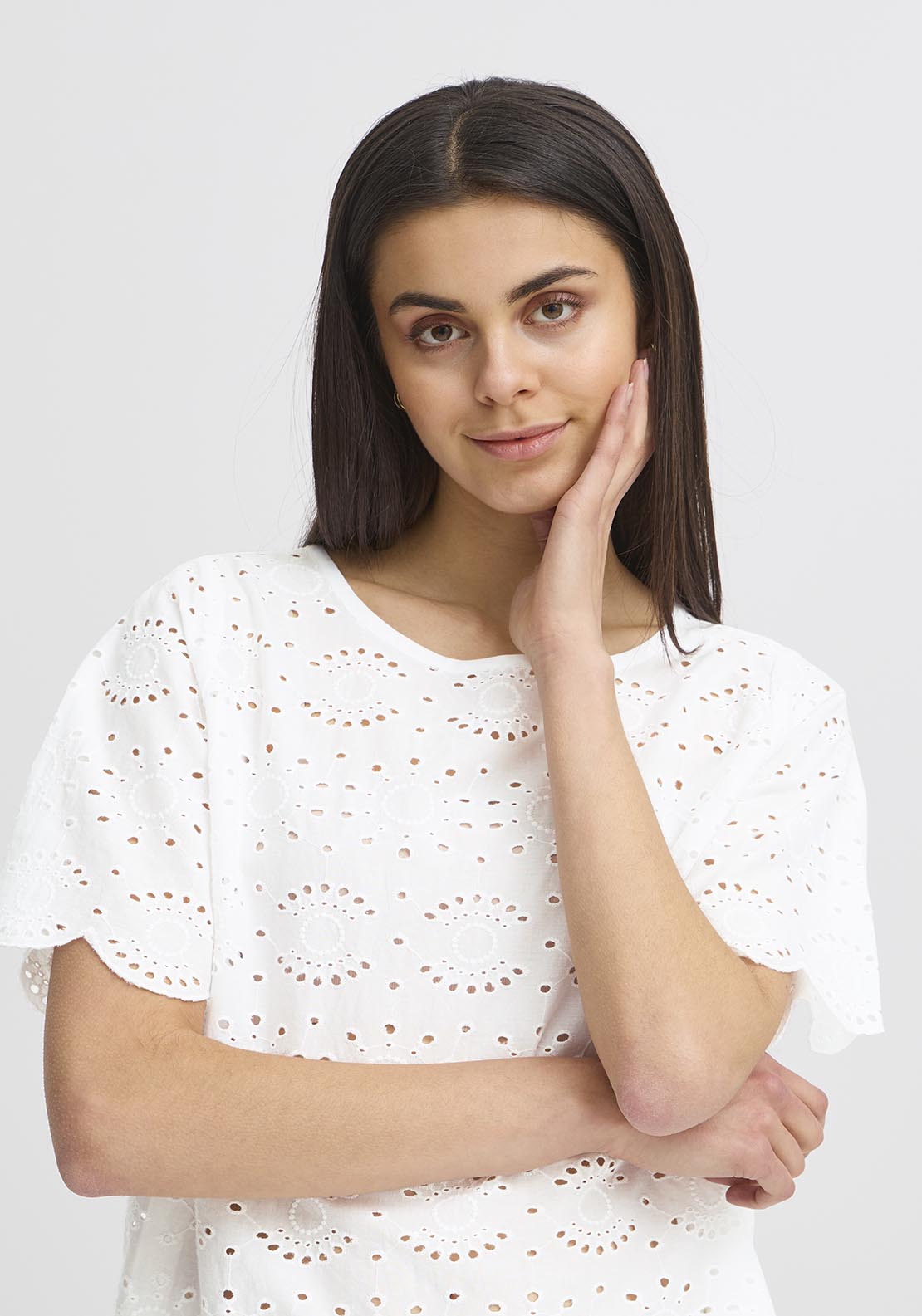 Fransa Short Sleeve Blouse - White 2 Shaws Department Stores