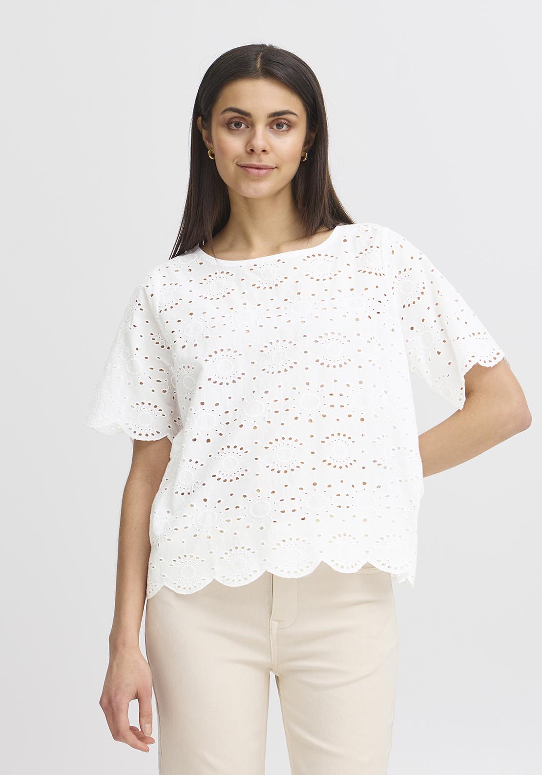 Fransa Short Sleeve Blouse - White 1 Shaws Department Stores