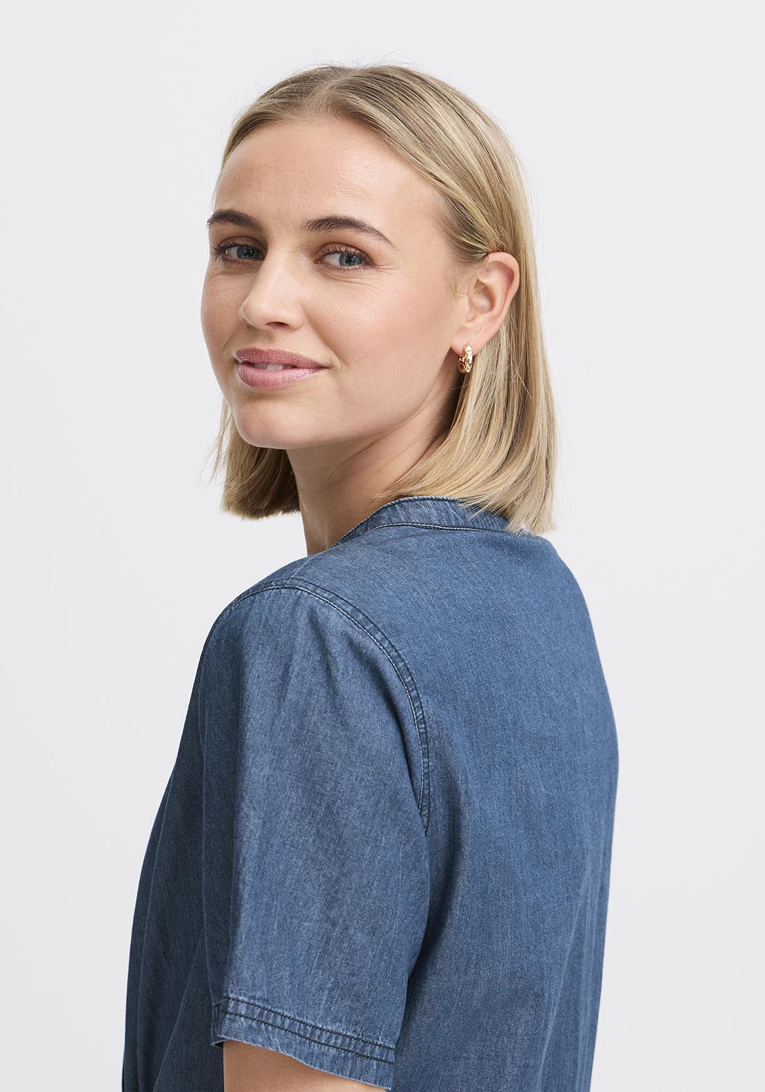 Fransa Light Woven Dress - Clear Blue Denim 4 Shaws Department Stores