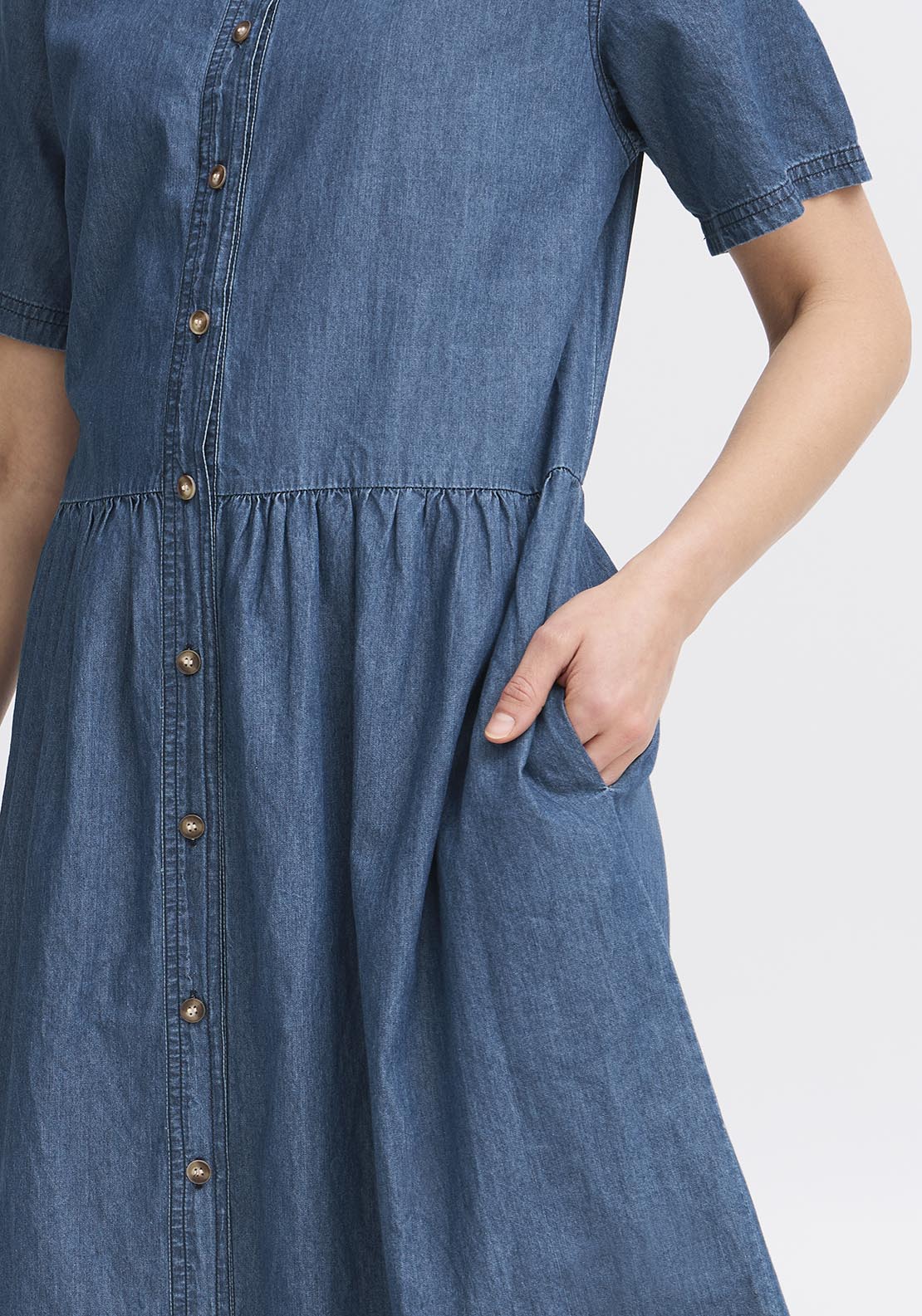 Fransa Light Woven Dress - Clear Blue Denim 5 Shaws Department Stores