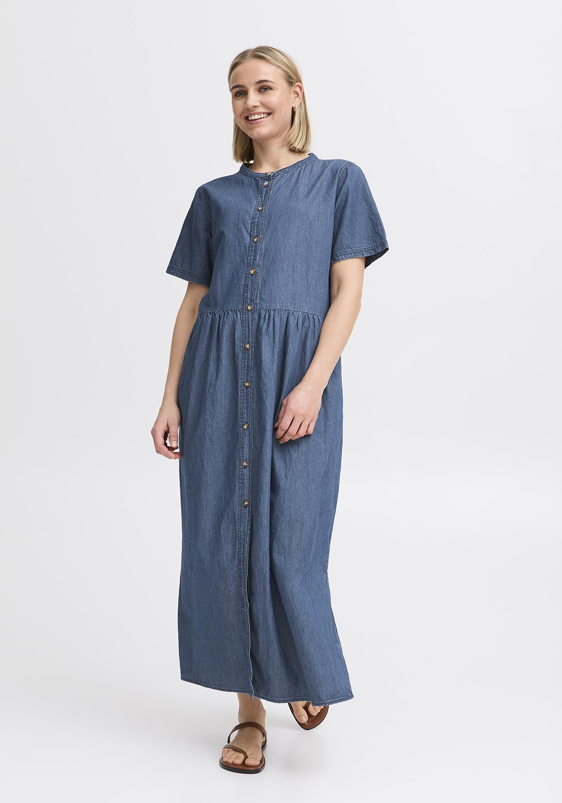 Fransa Light Woven Dress - Clear Blue Denim 2 Shaws Department Stores