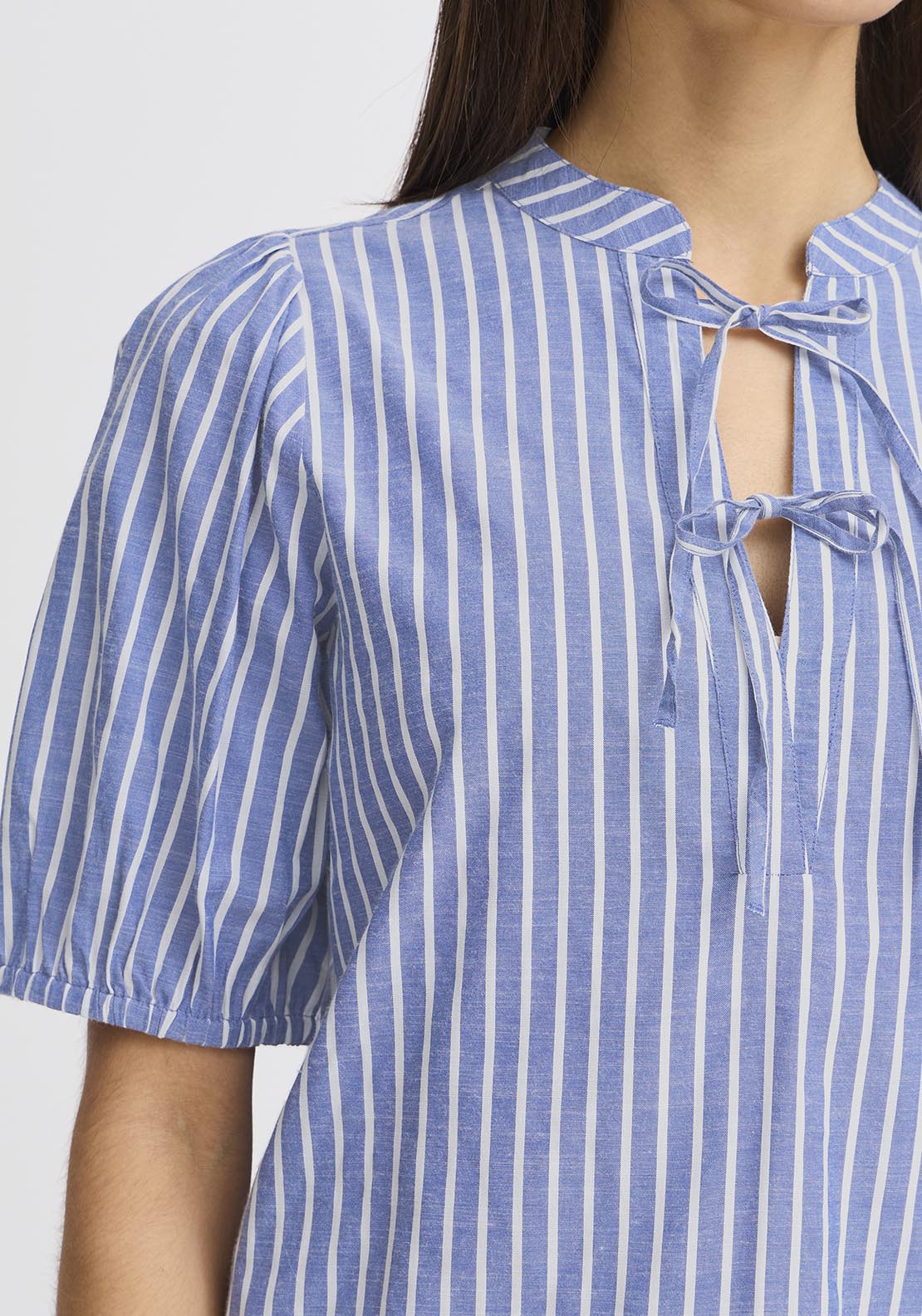 Fransa Casual Short Sleeve Blouse - Blue 6 Shaws Department Stores