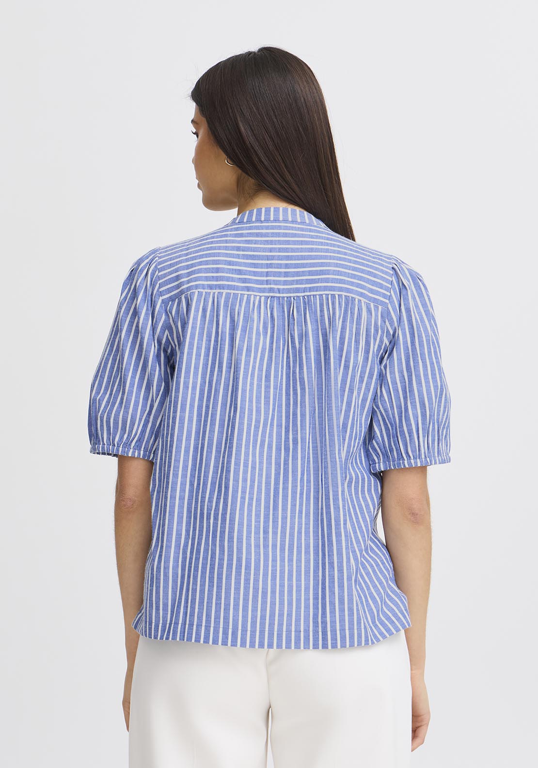 Fransa Casual Short Sleeve Blouse - Blue 4 Shaws Department Stores