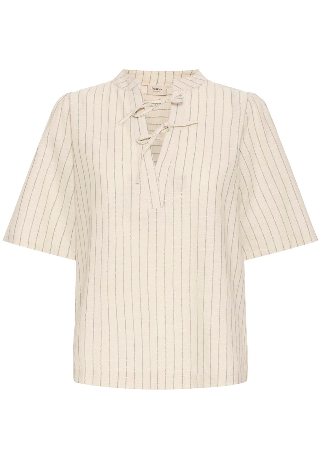 Fransa Casual Short Sleeve Blouse - Agave Green Melange Stripes 8 Shaws Department Stores