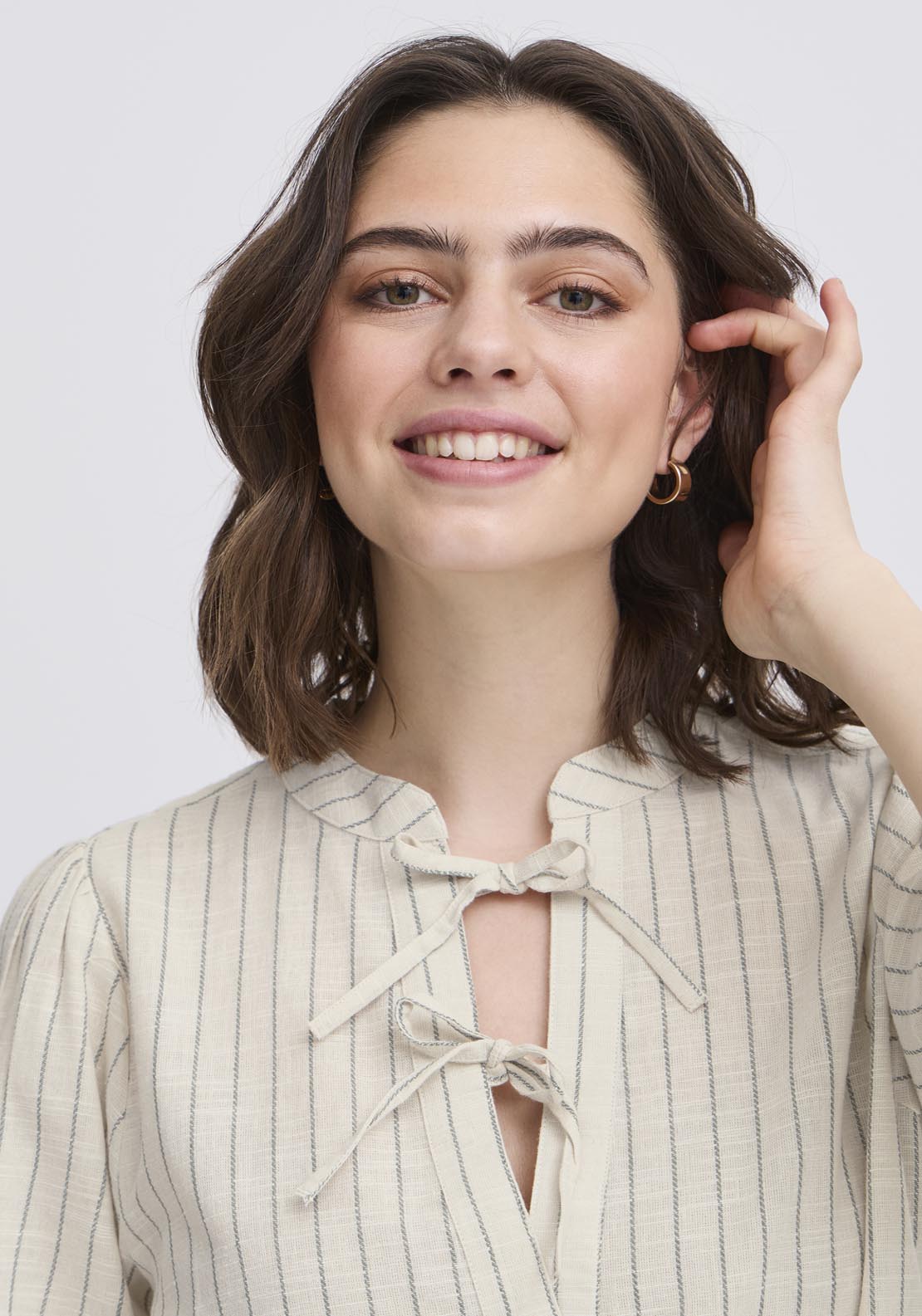 Fransa Casual Short Sleeve Blouse - Agave Green Melange Stripes 4 Shaws Department Stores