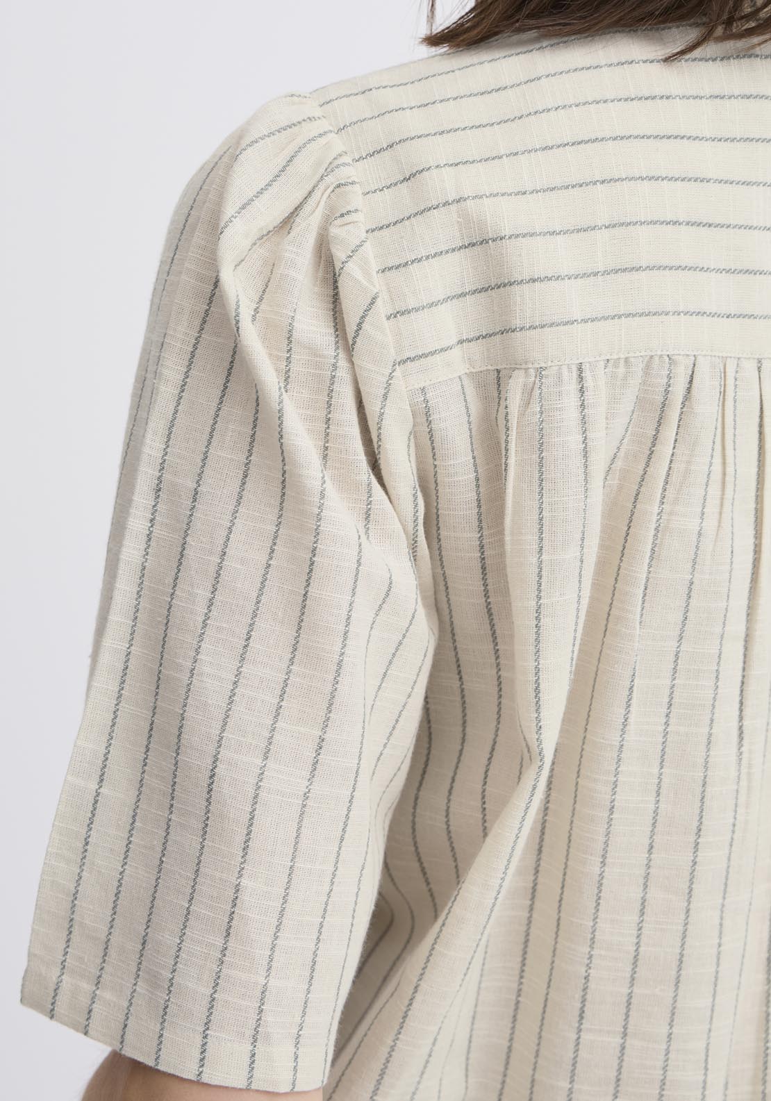 Fransa Casual Short Sleeve Blouse - Agave Green Melange Stripes 5 Shaws Department Stores