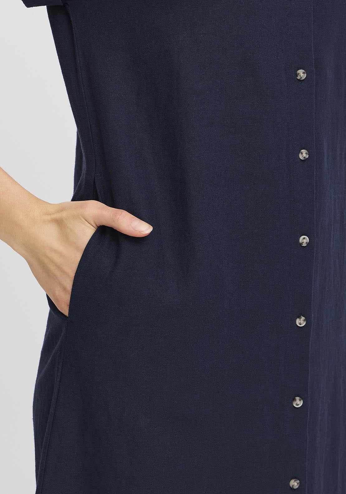 Fransa Casual Short Sleeve Light Woven Dress - Navy Blazer 4 Shaws Department Stores