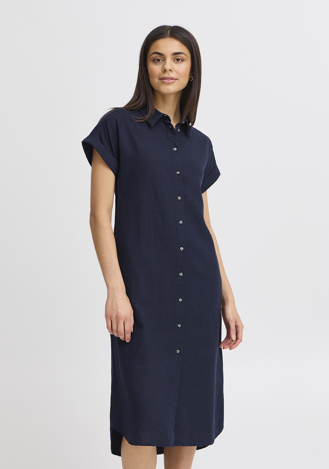 Fransa Casual Short Sleeve Light Woven Dress - Navy Blazer 2 Shaws Department Stores