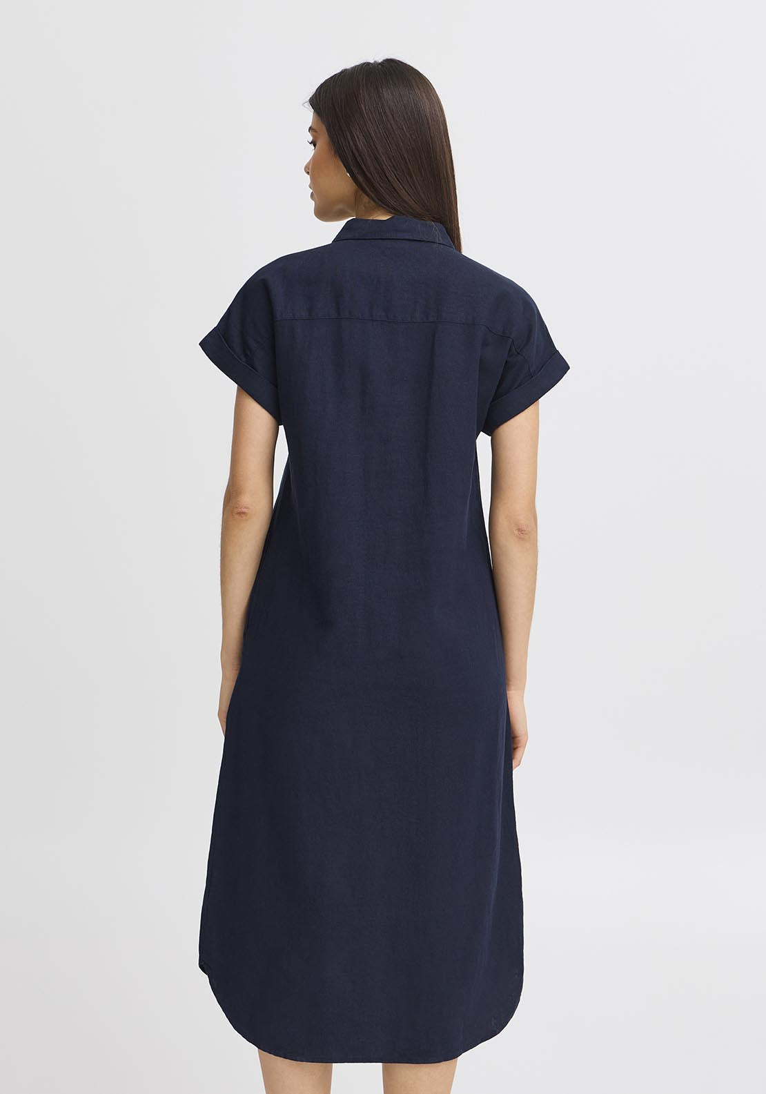 Fransa Casual Short Sleeve Light Woven Dress - Navy Blazer 3 Shaws Department Stores