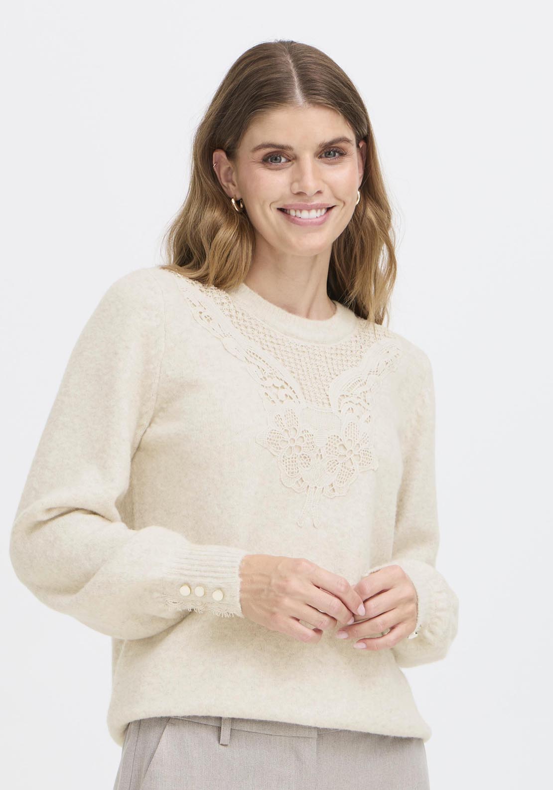 Fransa Ellen Pullover - Oatmeal Melange 1 Shaws Department Stores