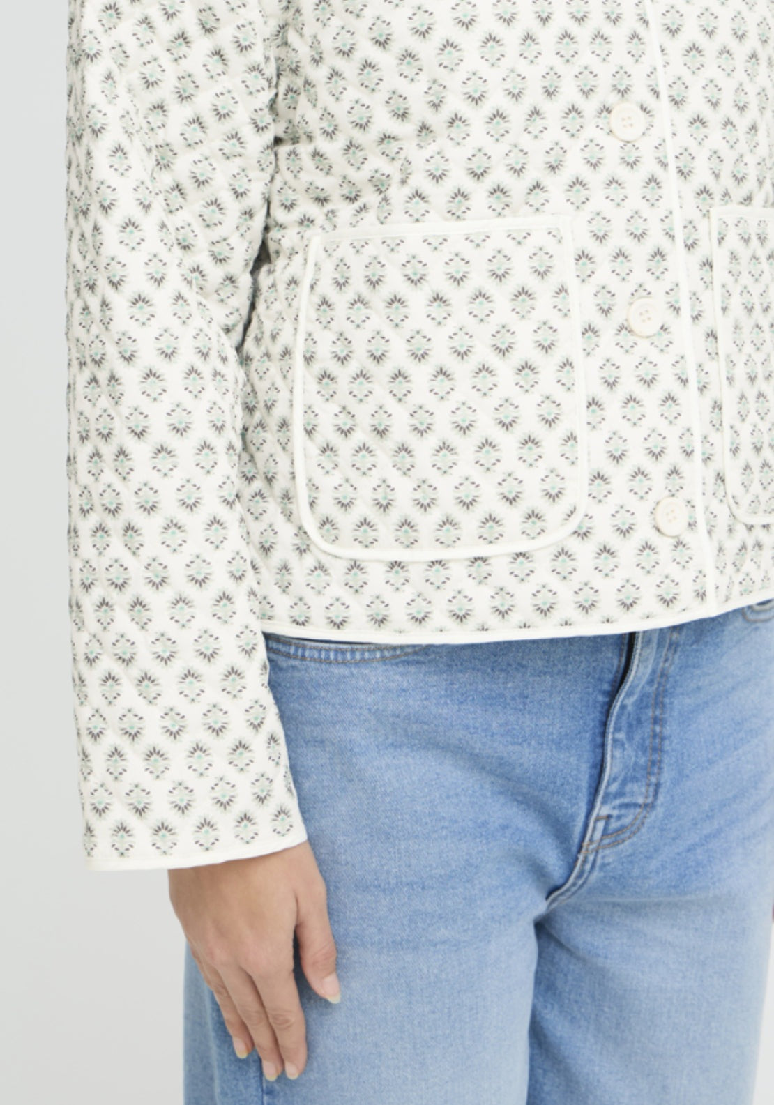 Fransa Printed Casual Jacket - Whisper Sage Wild Loom 3 Shaws Department Stores