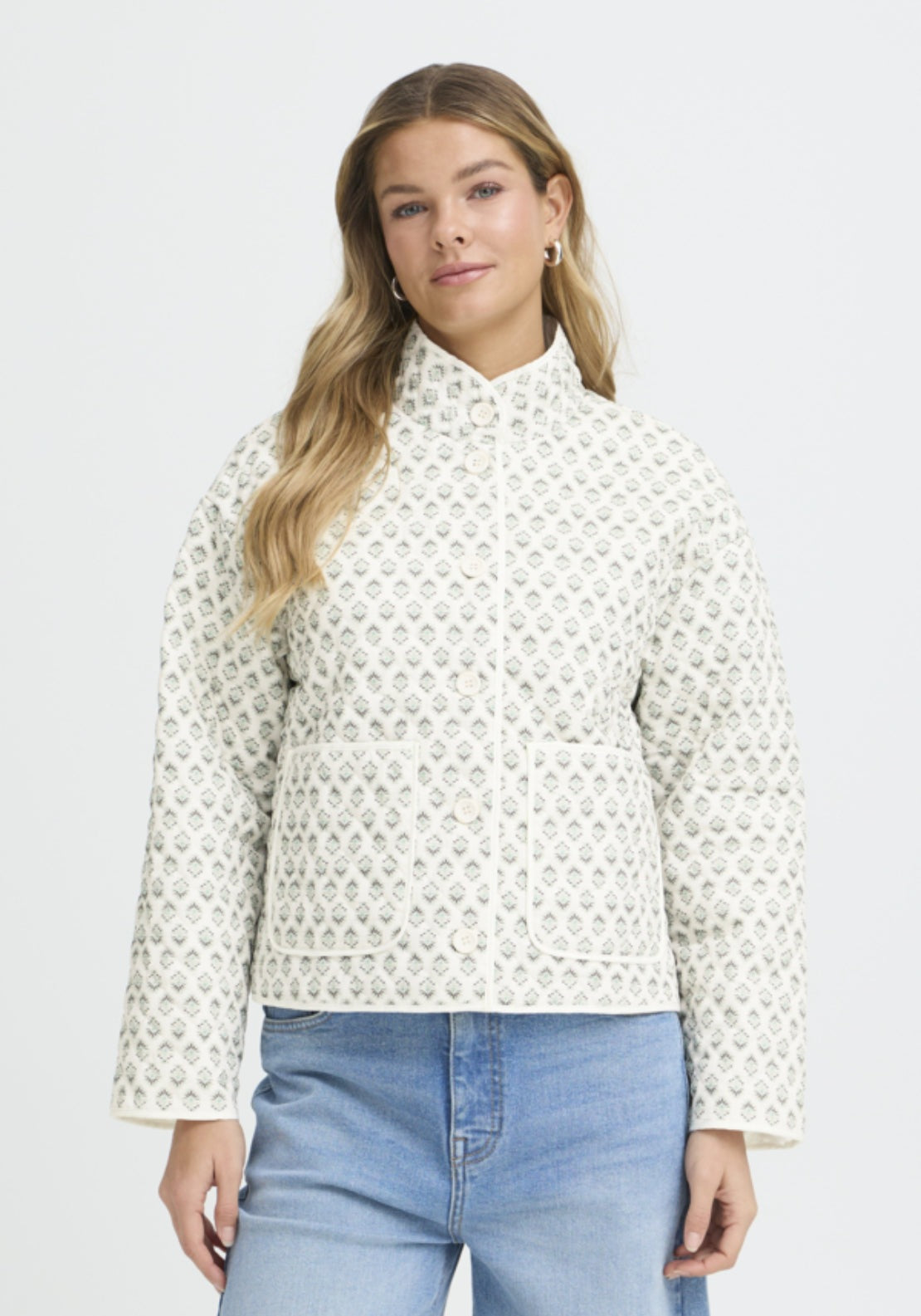 Fransa Printed Casual Jacket - Whisper Sage Wild Loom 1 Shaws Department Stores