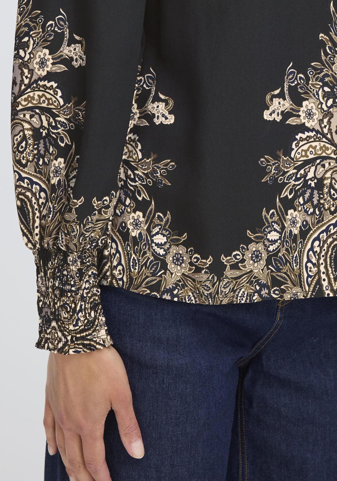 Fransa Long Sleeve Blouse - Black Paisley 4 Shaws Department Stores