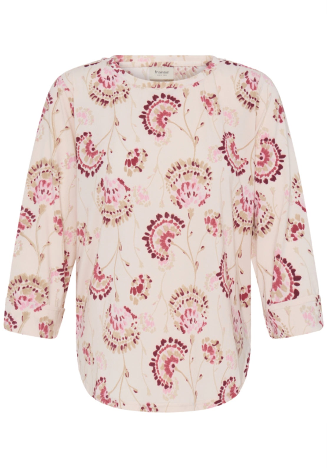 Fransa Round Hem Long Sleeve Blouse - Orchid Floral 1 Shaws Department Stores