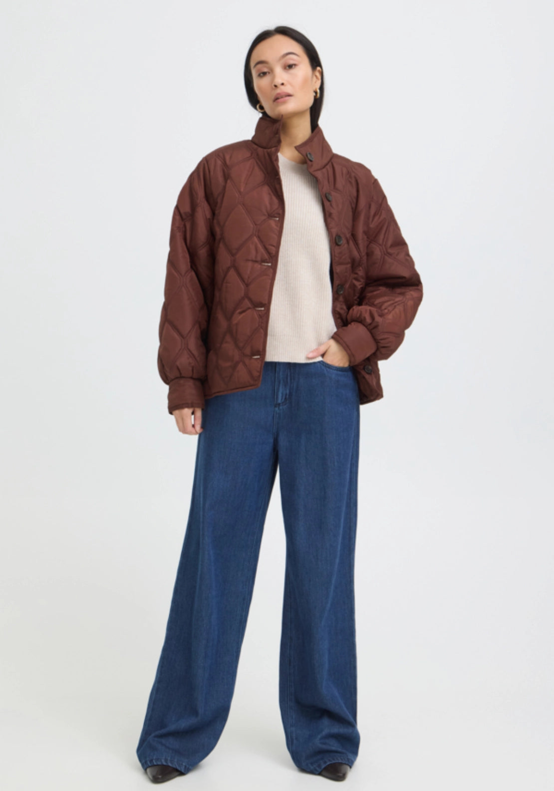 High Neck Padded Jacket - Rum Raisin