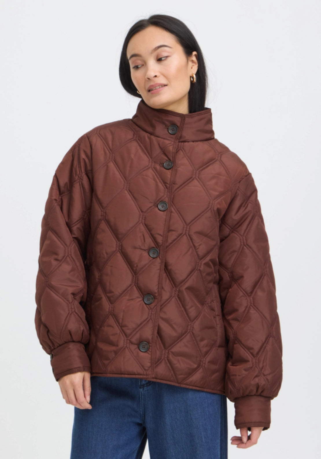 High Neck Padded Jacket - Rum Raisin