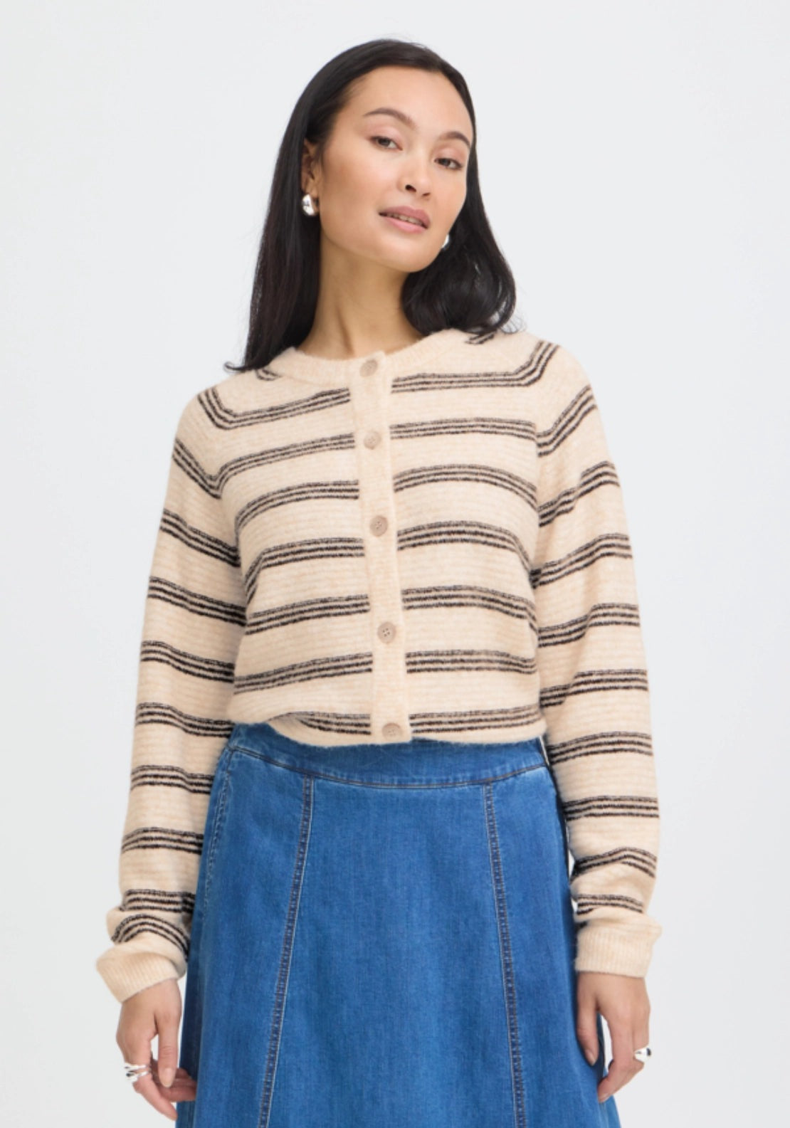Stripe Knit Cardigan - Oatmeal Stripe