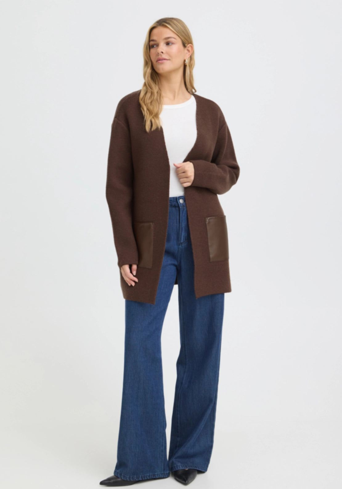 Contrast Pocket Longline Cardigan - Rain Drum