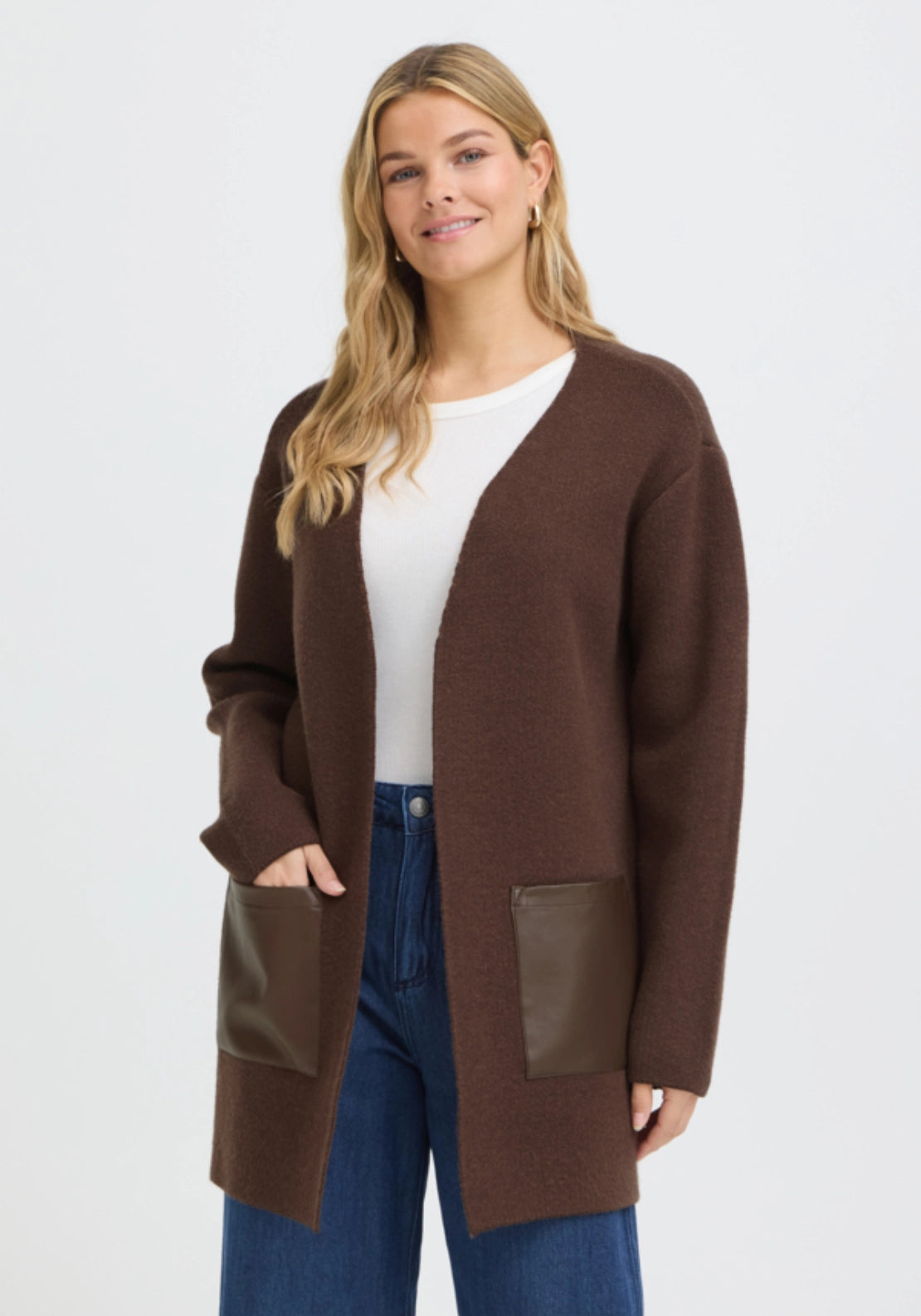 Contrast Pocket Longline Cardigan - Rain Drum