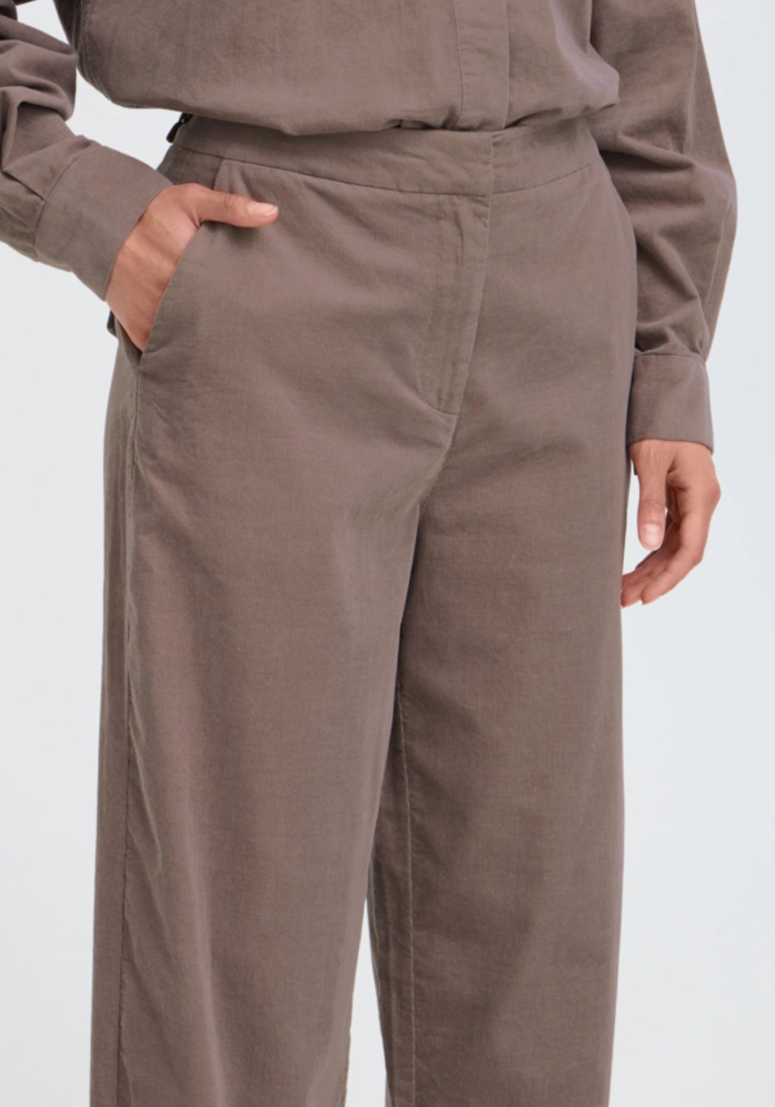 Wide Leg Ankle Trousers - Driftwood