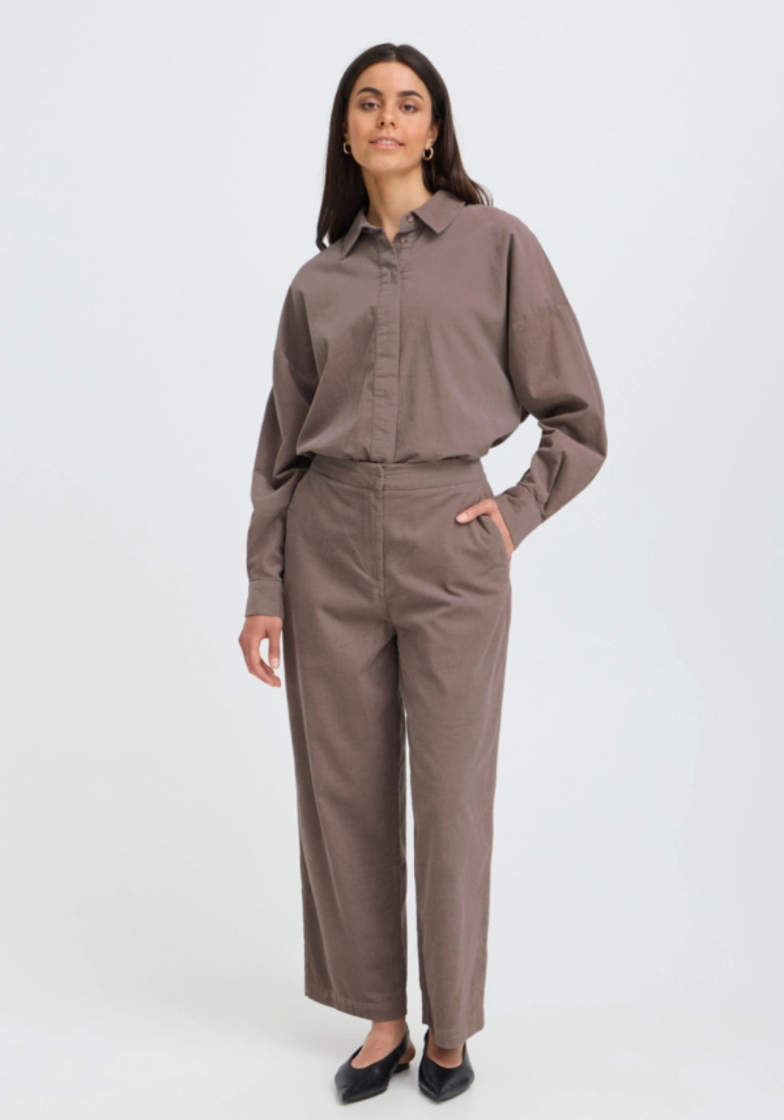 Wide Leg Ankle Trousers - Driftwood