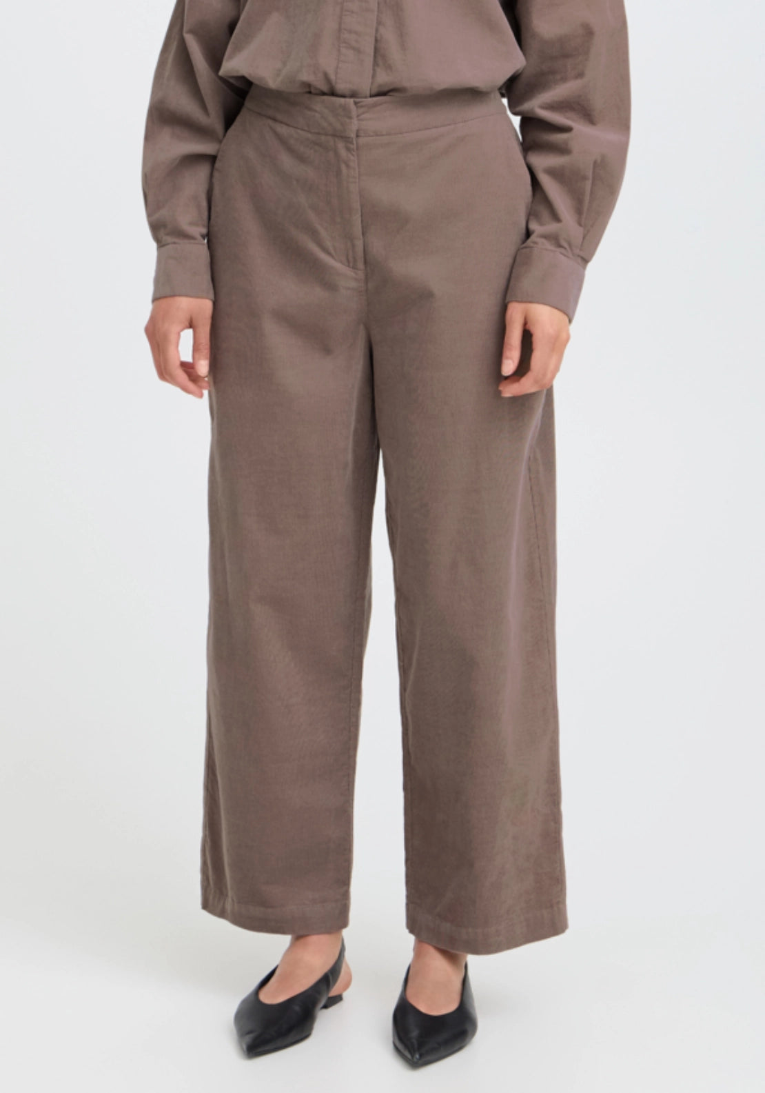 Wide Leg Ankle Trousers - Driftwood
