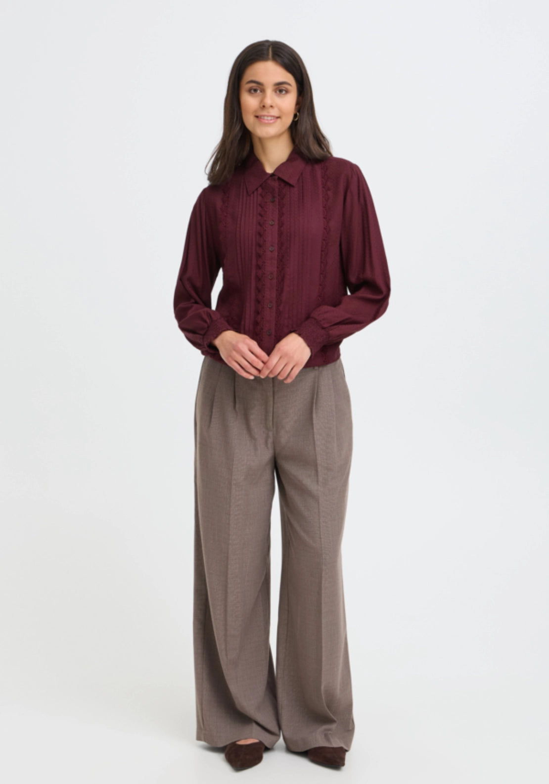 Lace Lapel Shirt - Red