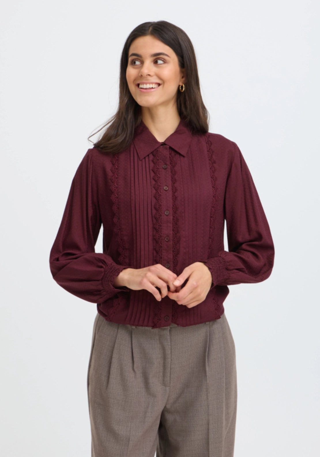 Lace Lapel Shirt - Red