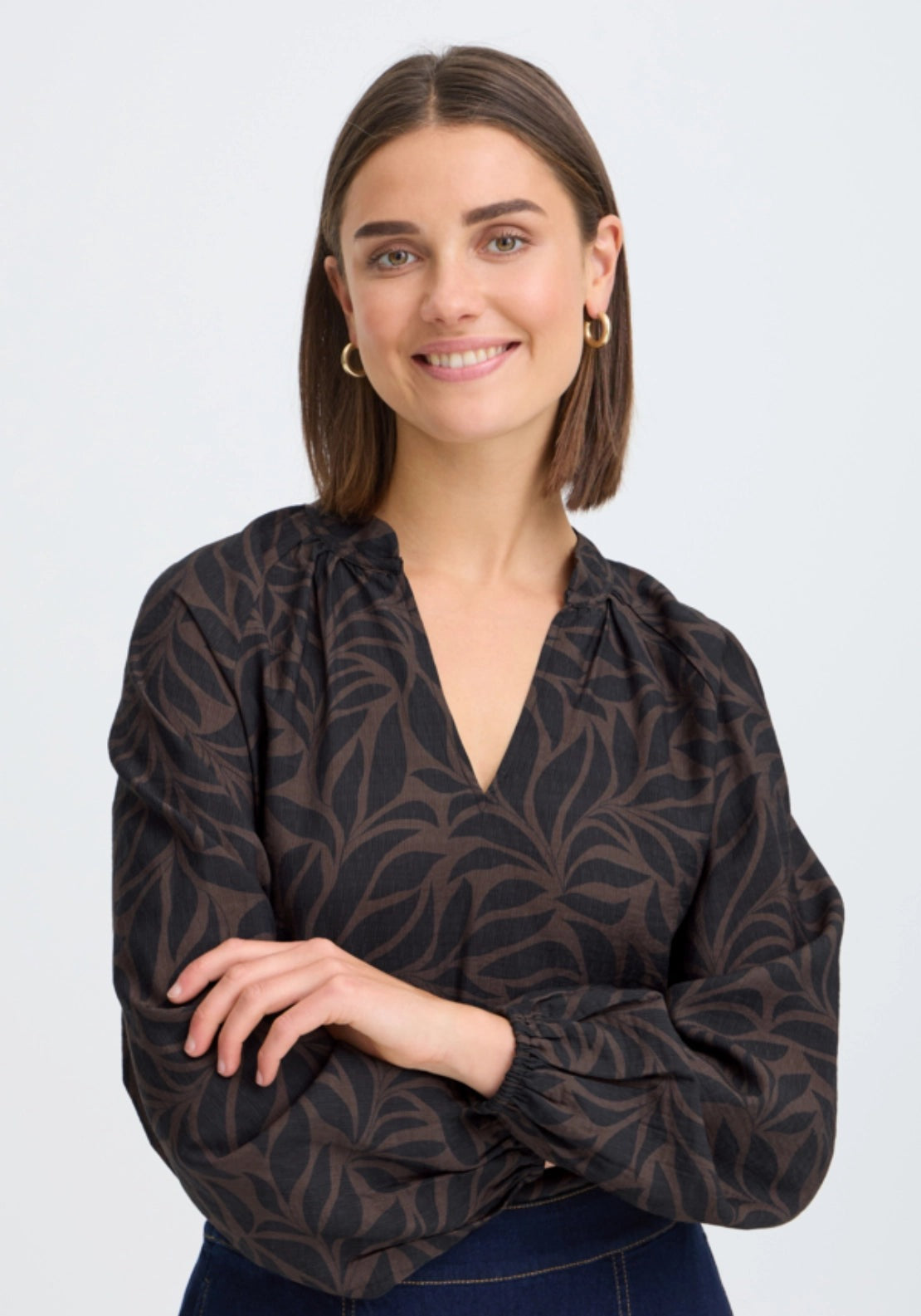 Botanical Blouse - Hot Fudge Driftwood