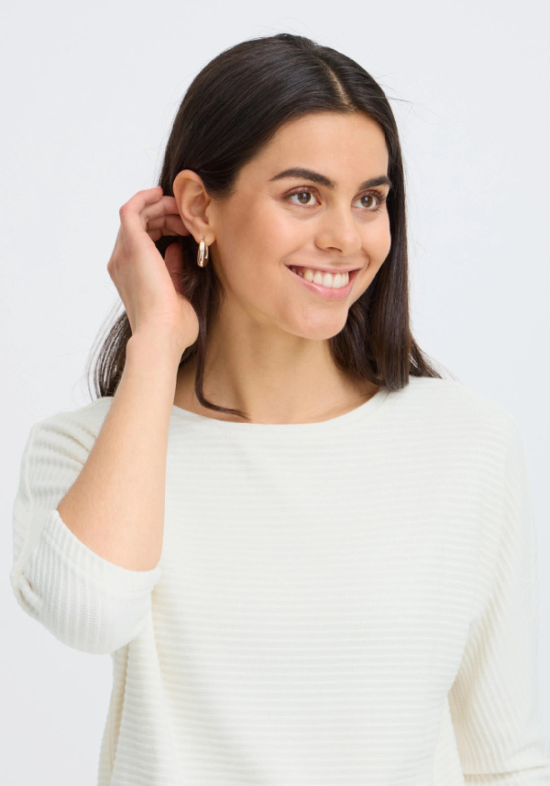 Mid Sleeve Ribbed Top - White