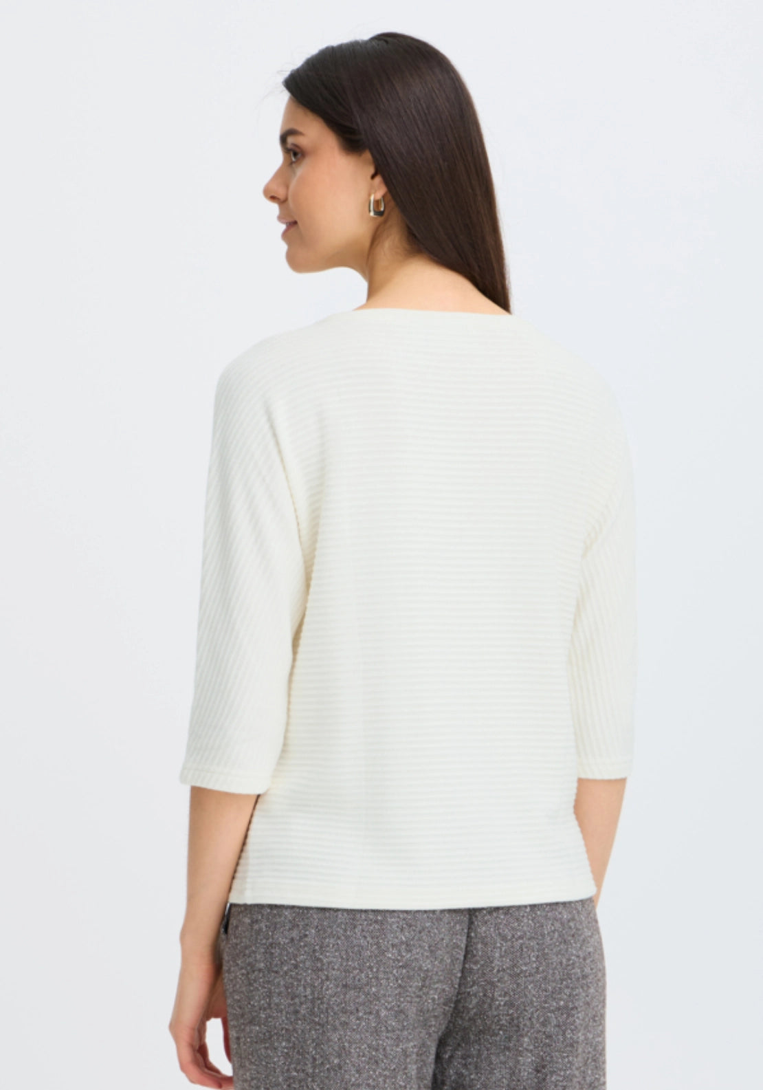 Mid Sleeve Ribbed Top - White